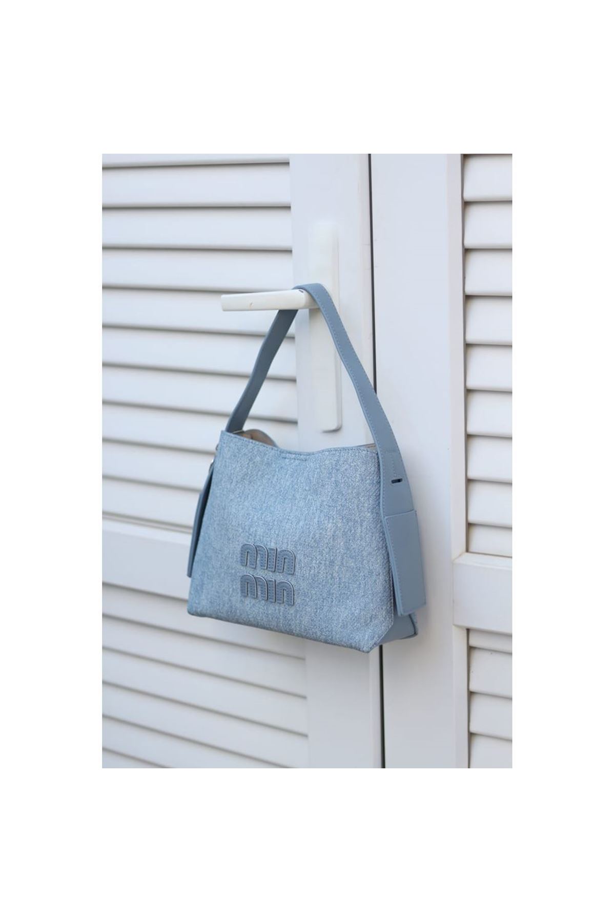 Kadın Mavi Özel Mumlu Kot Kumaş Omuz Çantası