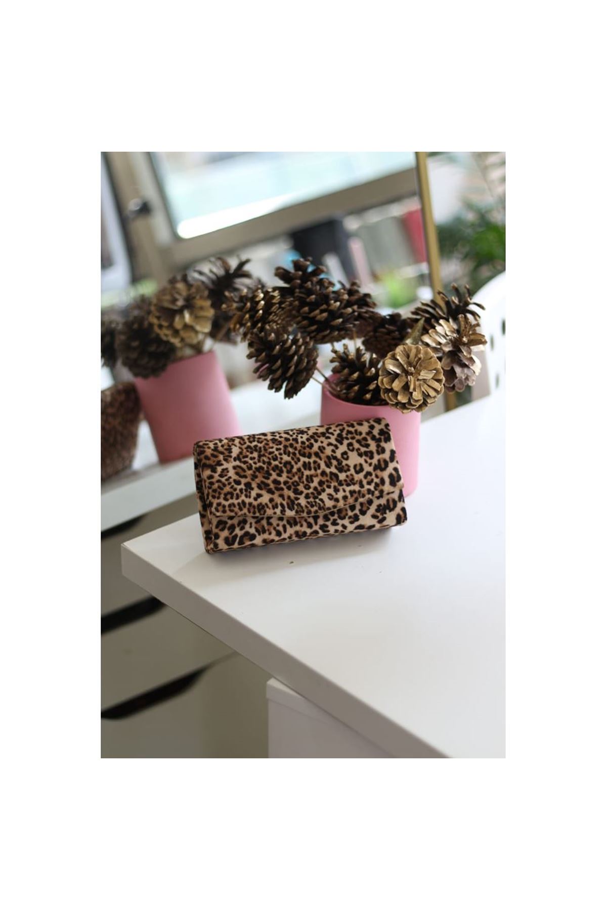 Kadın Leopar Desenli Mini Kutu Omuz Çantası