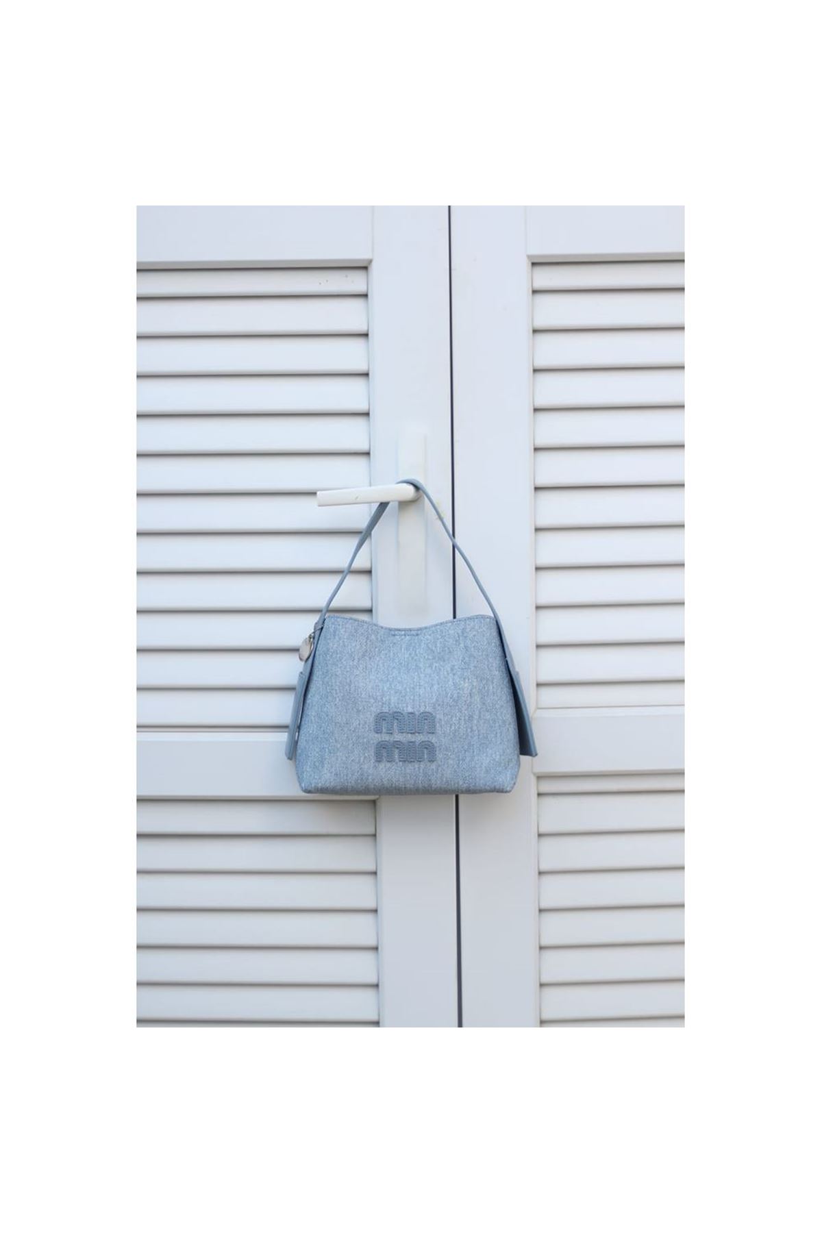 Kadın Mavi Özel Mumlu Kot Kumaş Omuz Çantası