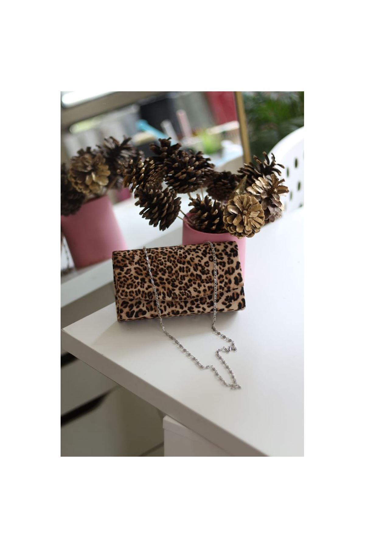 Kadın Leopar Desenli Mini Kutu Omuz Çantası
