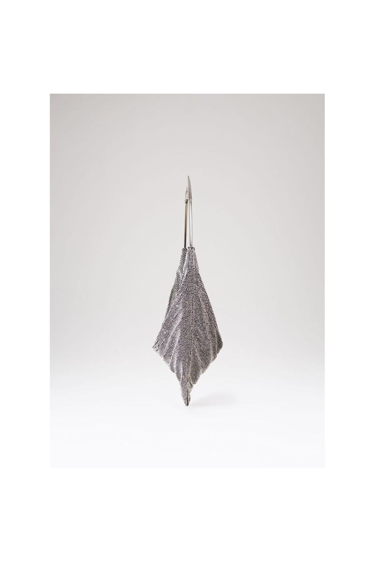 Kadın Silver Taş Dokuma Metal Tutma Sap Detaylı Abiye Çanta