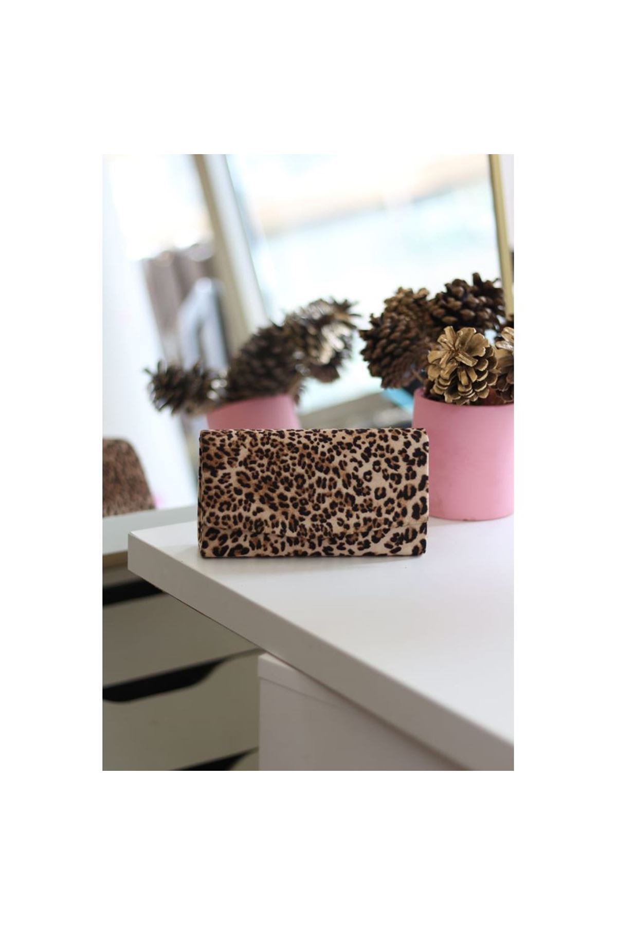 Kadın Leopar Desenli Mini Kutu Omuz Çantası