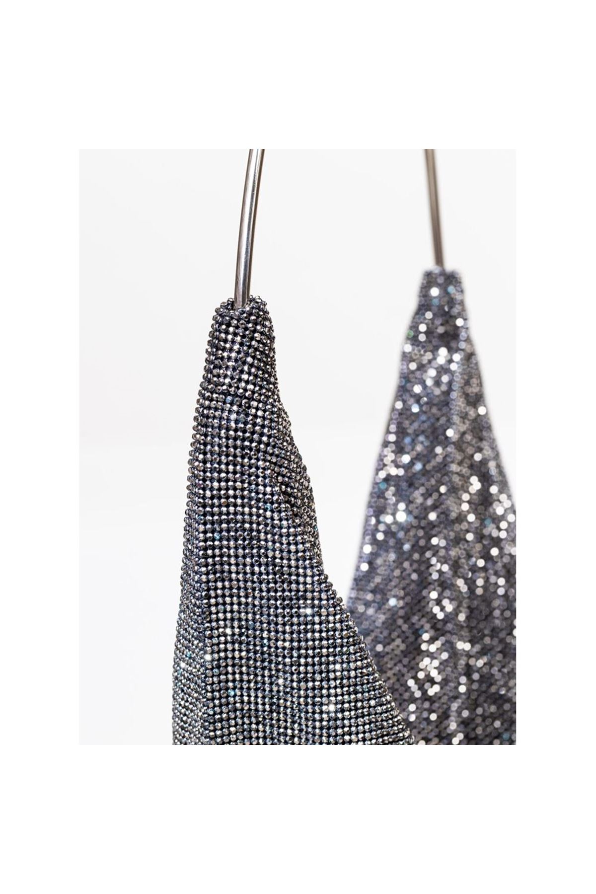 Kadın Platin Taş Dokuma Metal Tutma Sap Detaylı Abiye Çanta