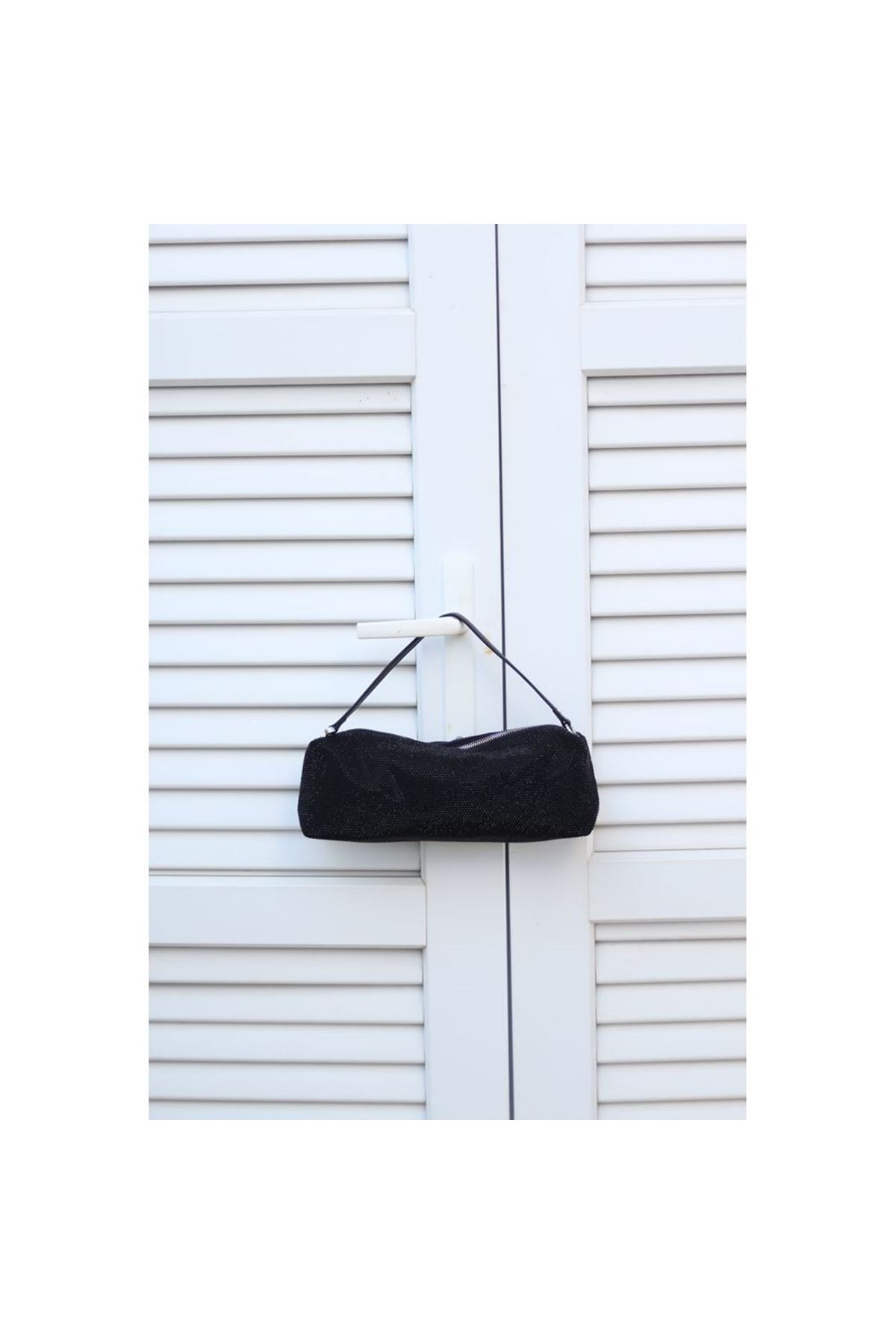 Kadın Siyah Kot Taş İşleme Silindir Form Omuz Çantası