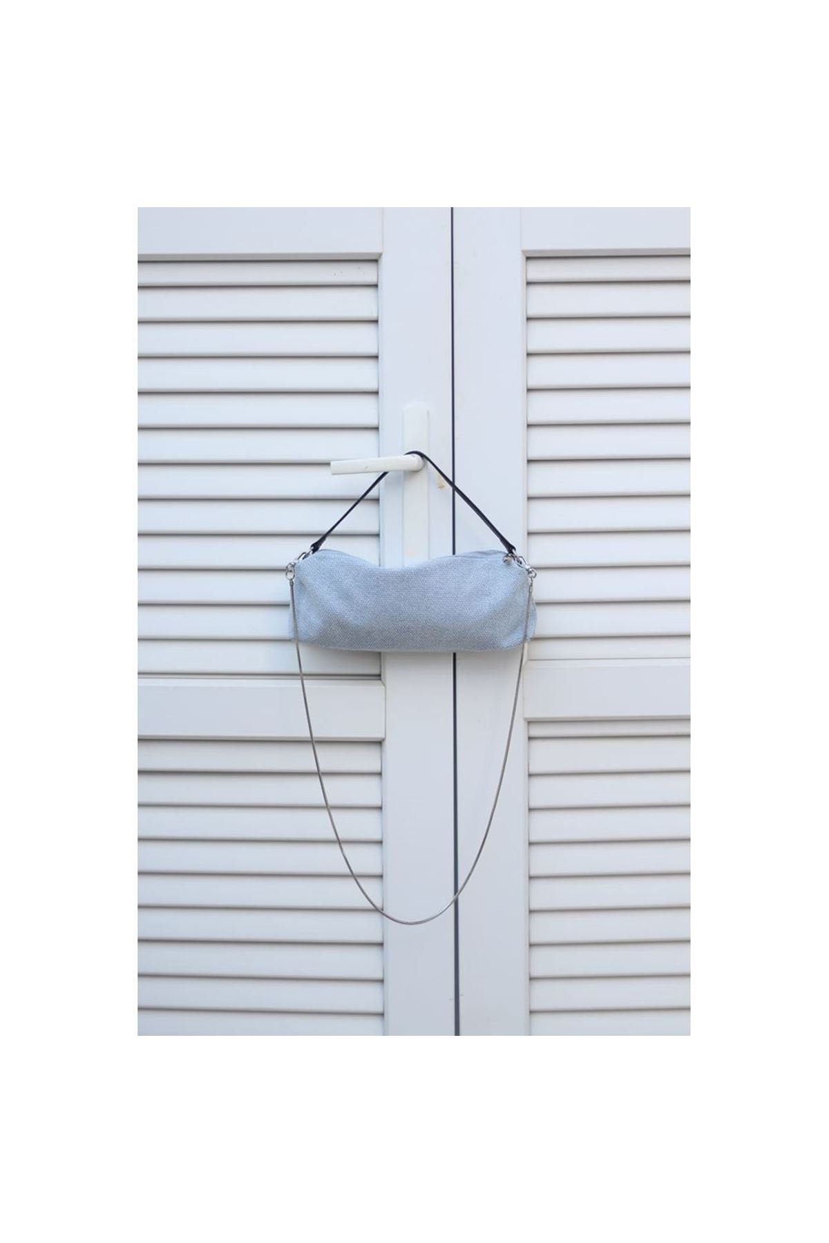 Kadın Bebe Mavi Kot Taş İşleme Silindir Form Omuz Çantası