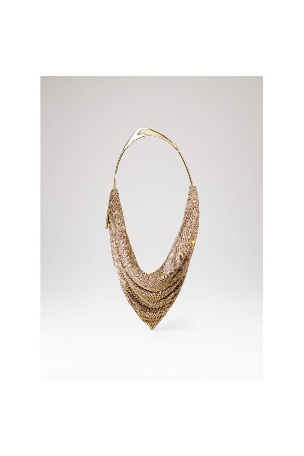 Kadın Gold Taş Dokuma Metal Tutma Sap Detaylı Abiye Çanta