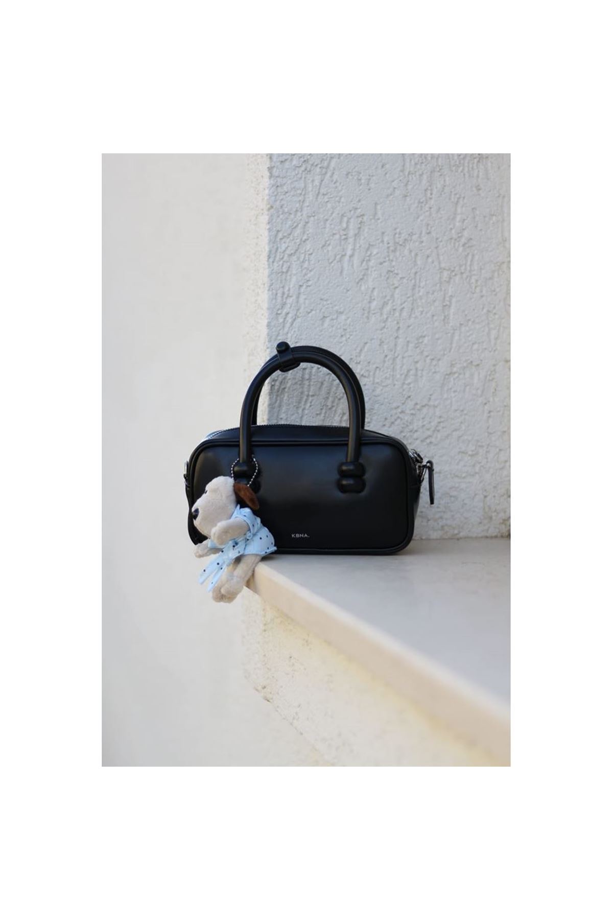 Kadın Siyah Ayıcık Maskotlu Tutma Saplı El &amp;amp; Omuz Çantası