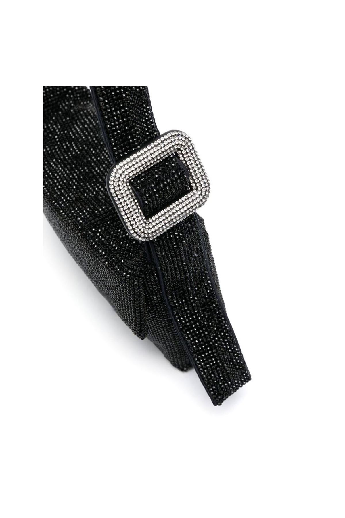 Kadın Siyah Toka Detaylı Taş Dokuma Omuz Çantası