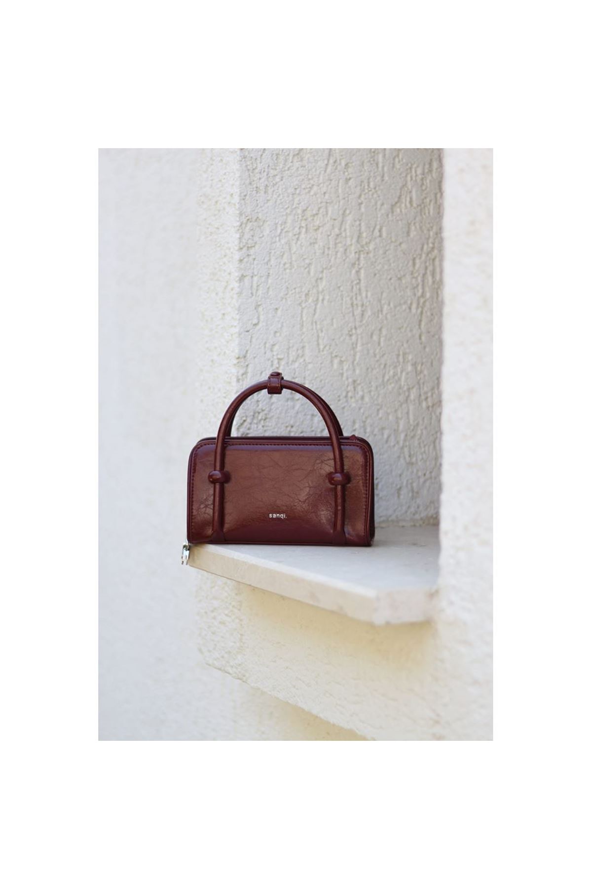 Kadın Bordo Eskitme Dokulu Maskot Detaylı El ve Omuz Çantası