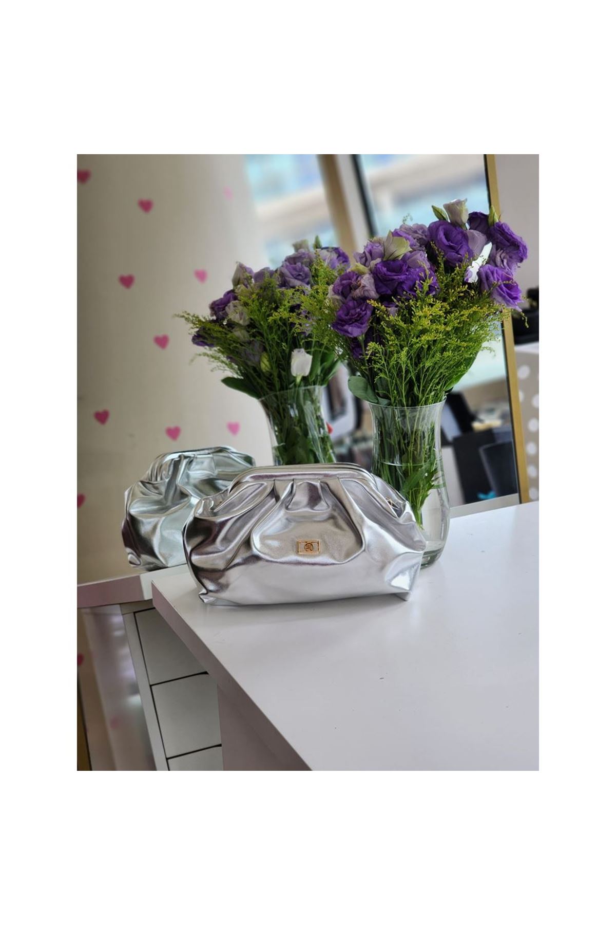 Kadın Silver Gold Aksesuarlı Bohça Form Omuz Çantası