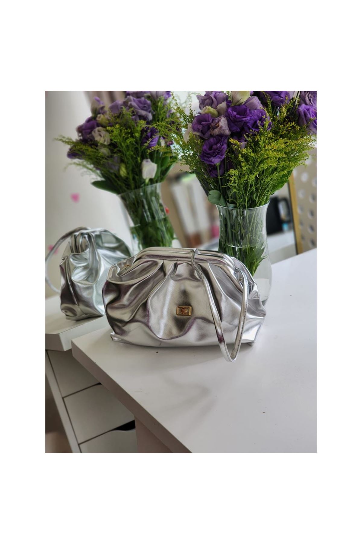 Kadın Silver Gold Aksesuarlı Bohça Form Omuz Çantası