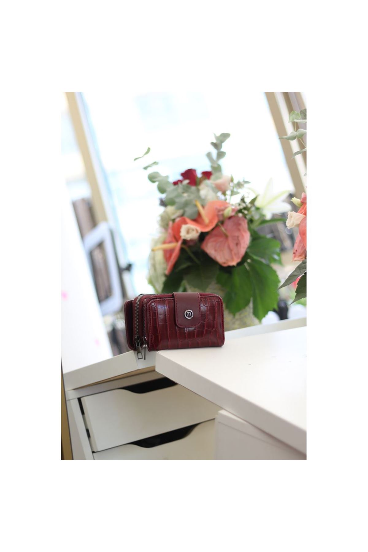 Kadın Bordo Kroko Doku Mini Boy Cüzdan