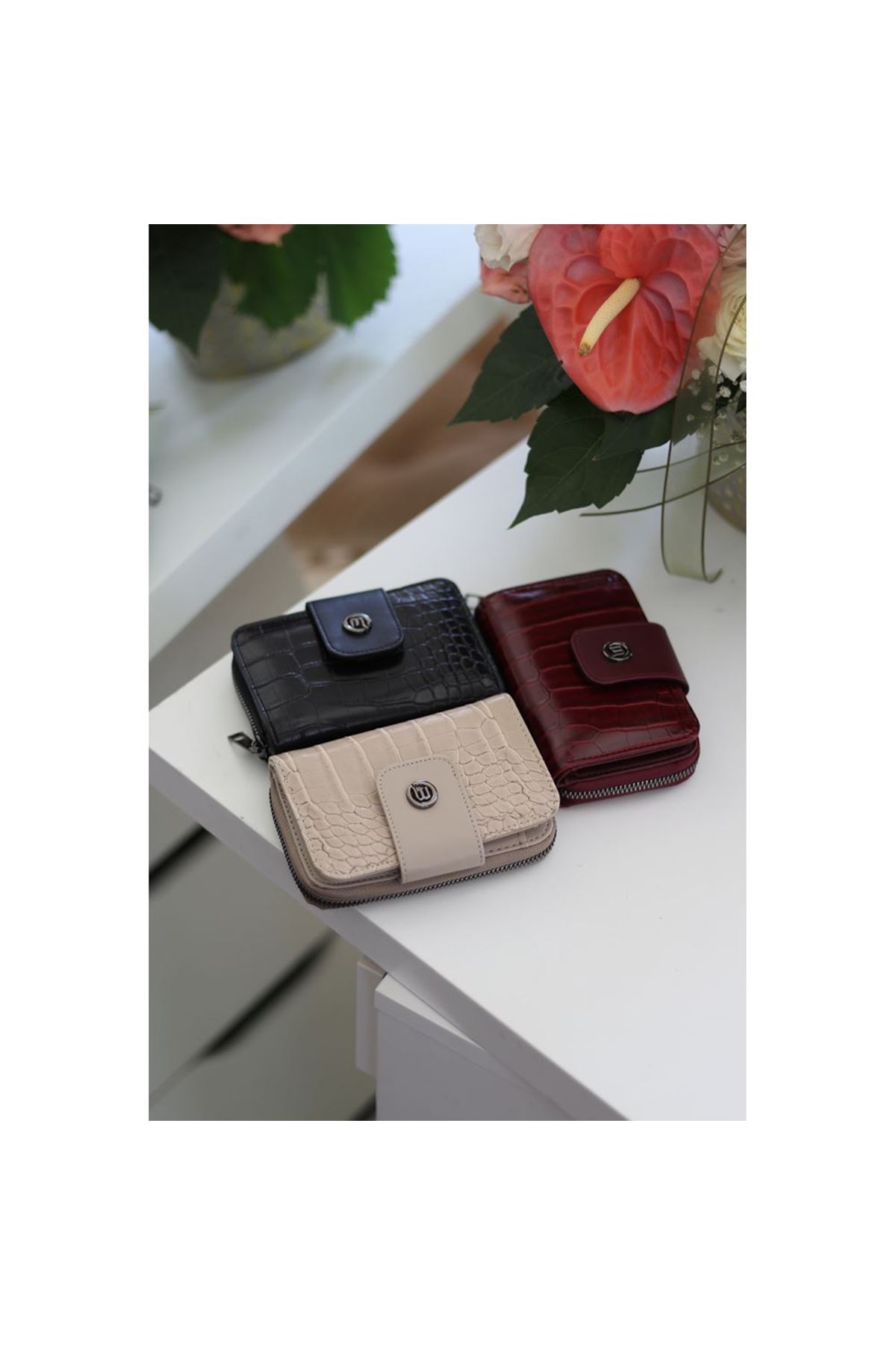 Kadın Bordo Kroko Doku Mini Boy Cüzdan