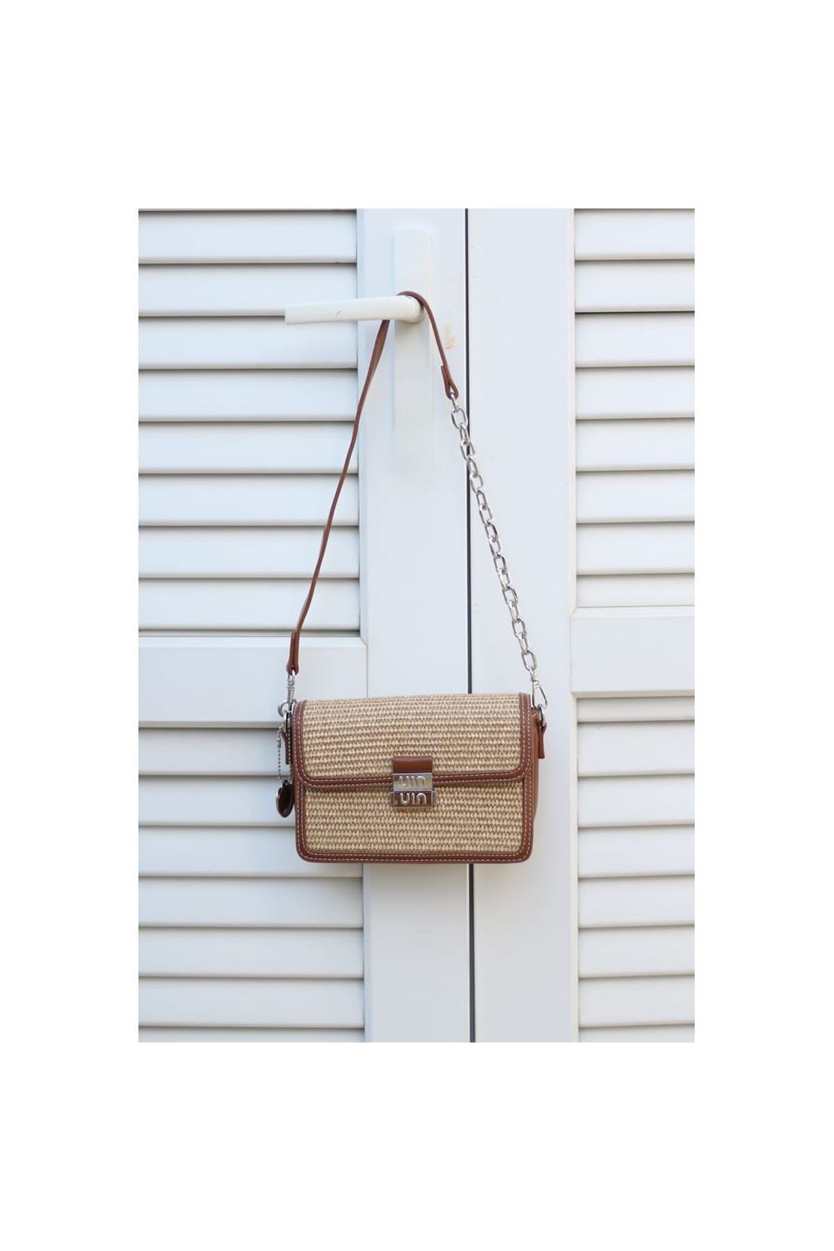 Kadın Camel Hasır Doku Zincir Detaylı El Çantası