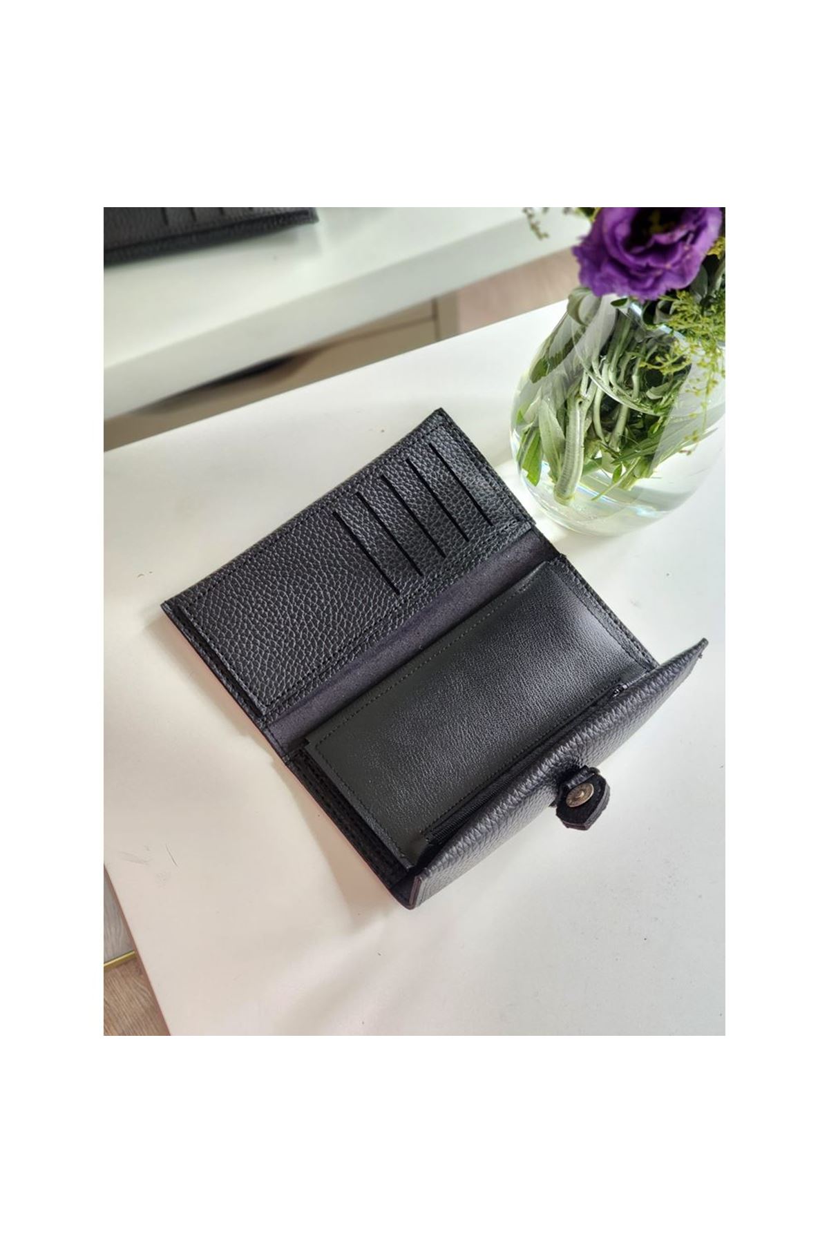 Kadın Siyah Dokulu Toka Detaylı Cüzdan