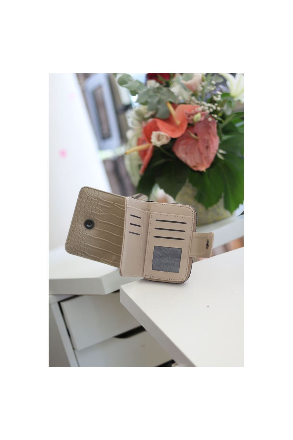 Kadın Vizon Kroko Doku Mini Boy Cüzdan