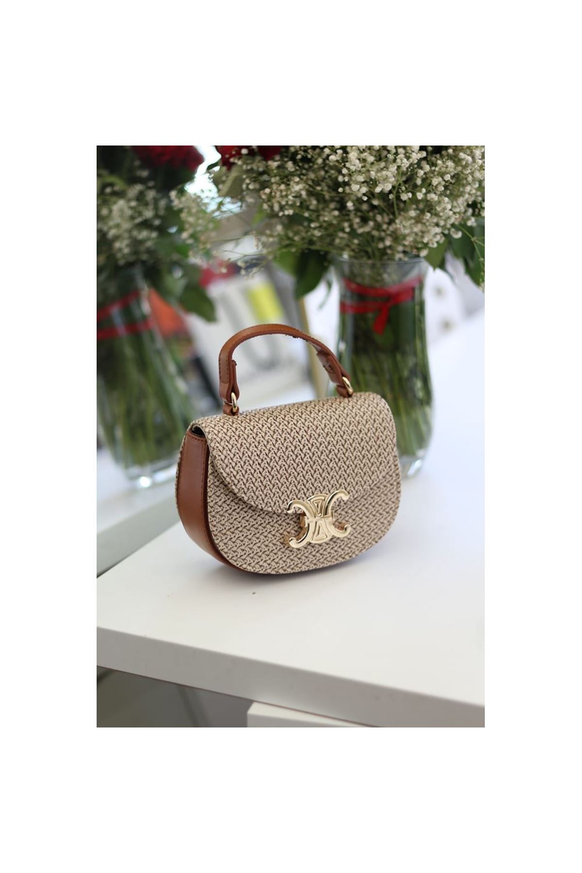 Kadın Taba İşleme Desenli Gold Toka Detaylı Mini El &amp;amp; Omuz Çantası