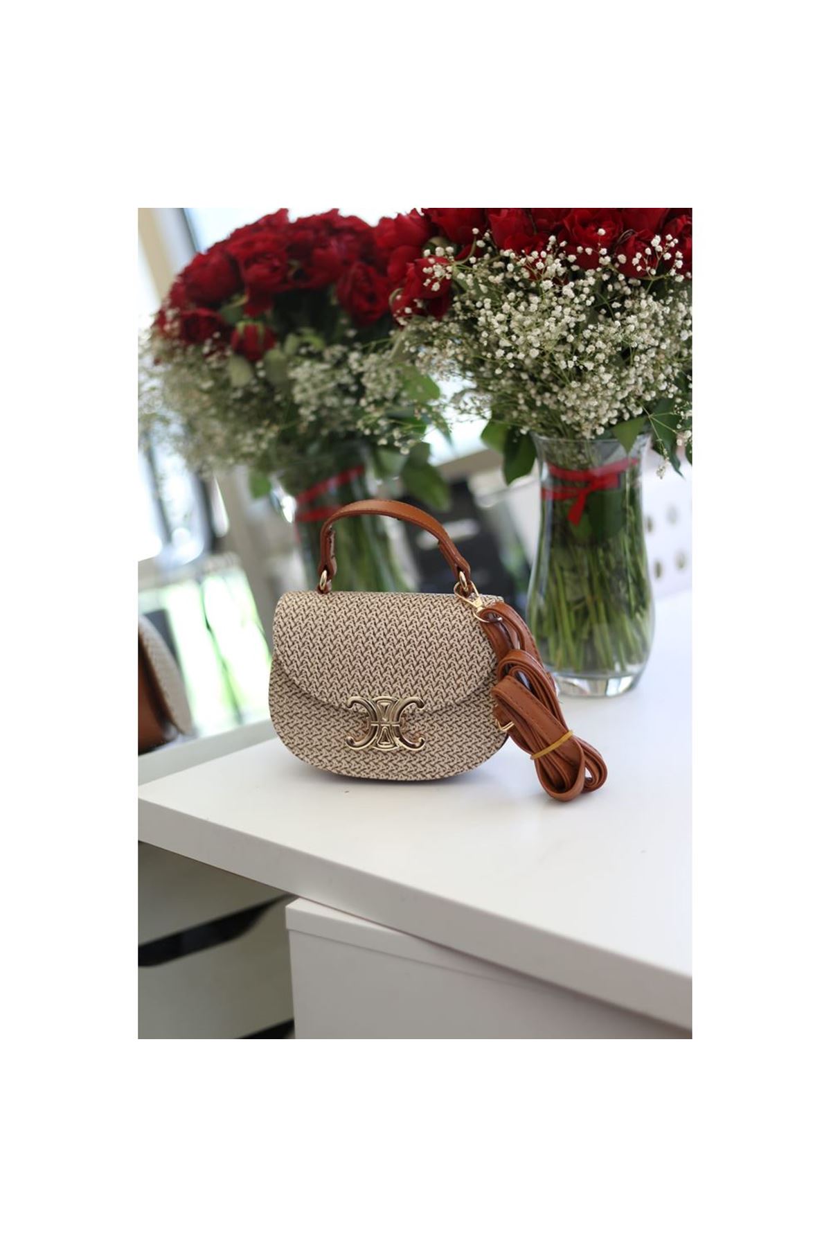 Kadın Taba İşleme Desenli Gold Toka Detaylı Mini El &amp;amp; Omuz Çantası