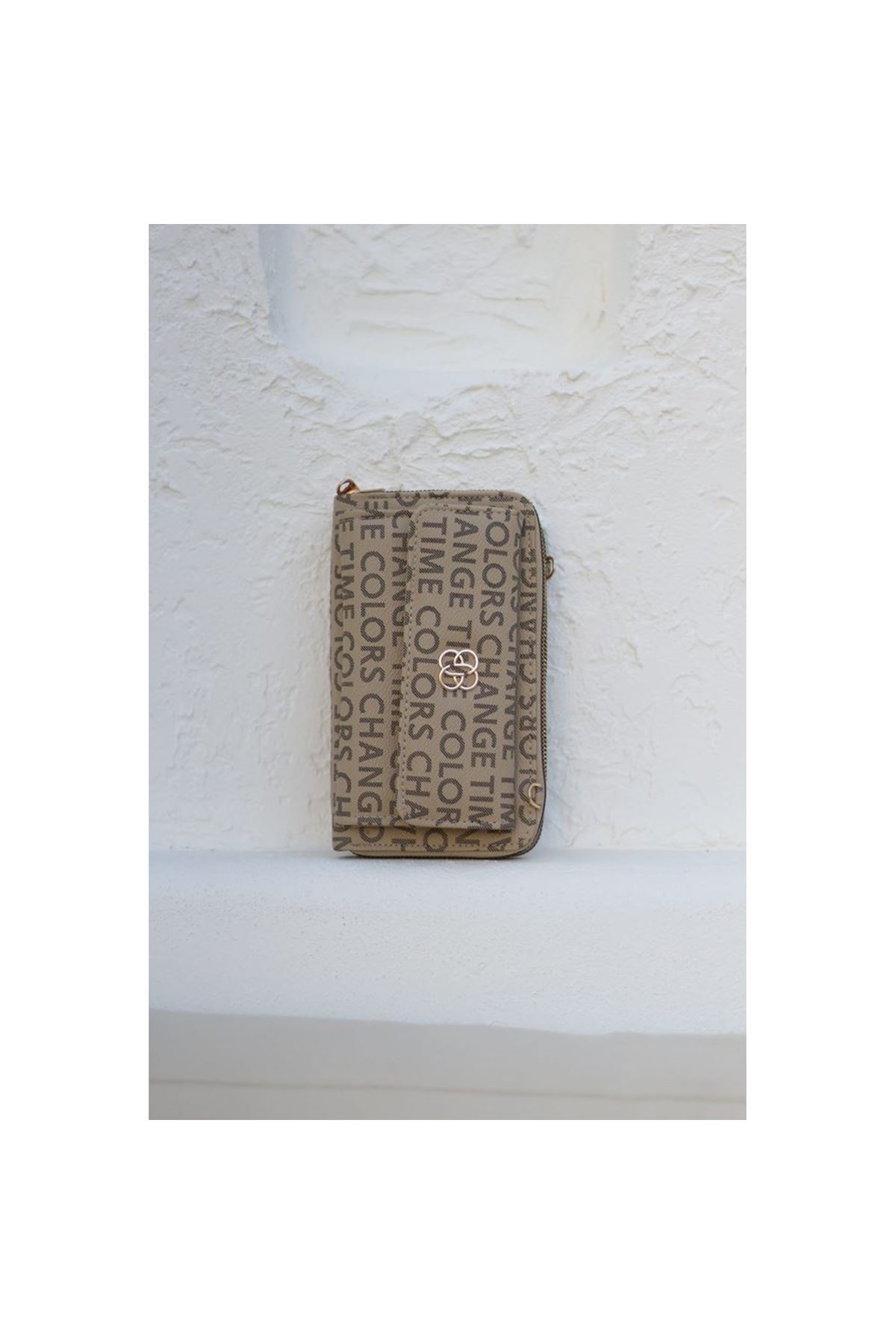 Kadın Vizon Telefon Bölmeli Yatay Çapraz Askılı Cüzdan Çanta