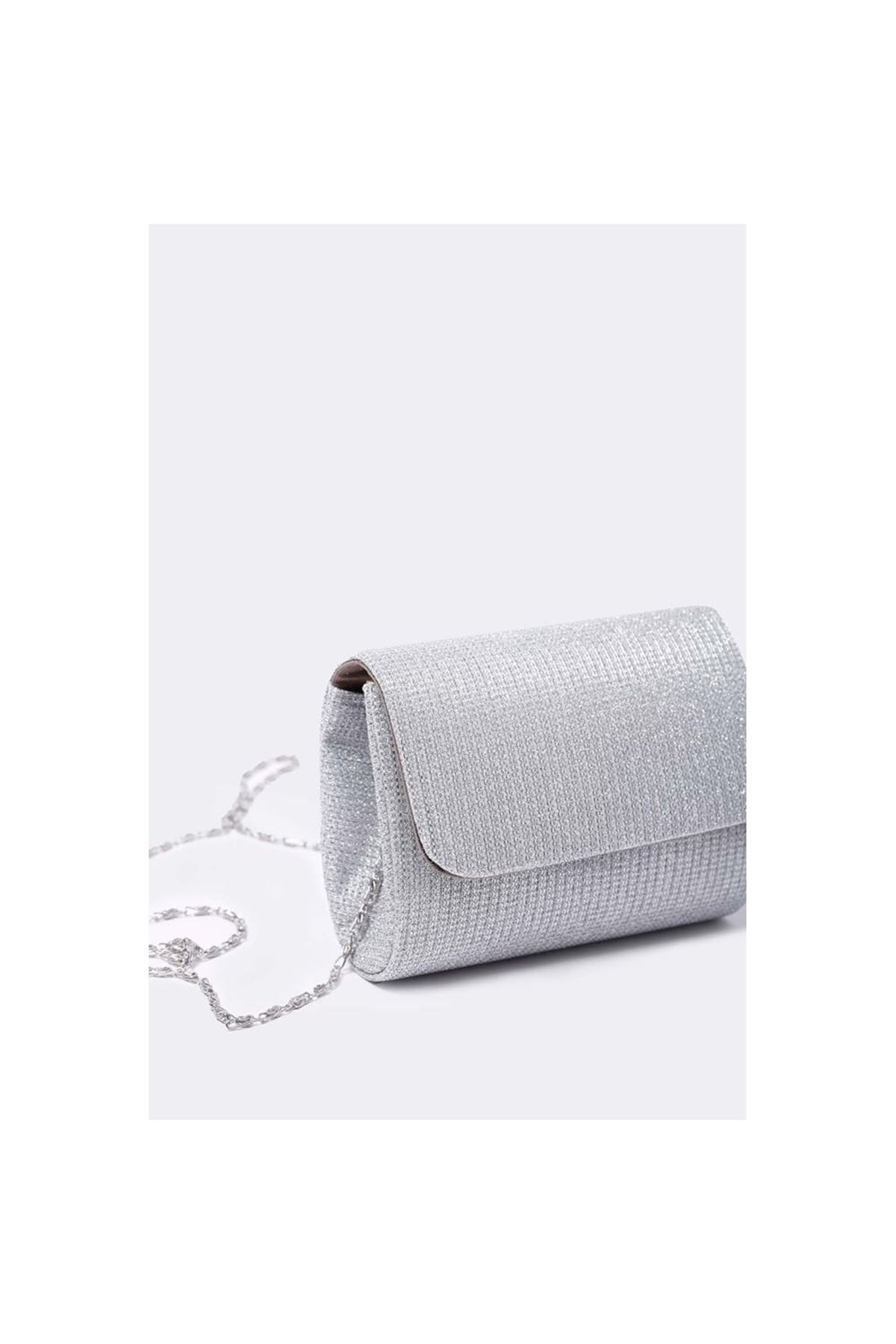 Kadın Gümüş Mini Portföy Abiye Çanta