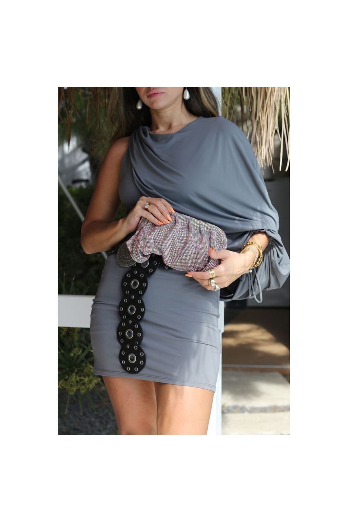 Kadın Pembe Kristal Taş Özel Burslu Abiye Çanta