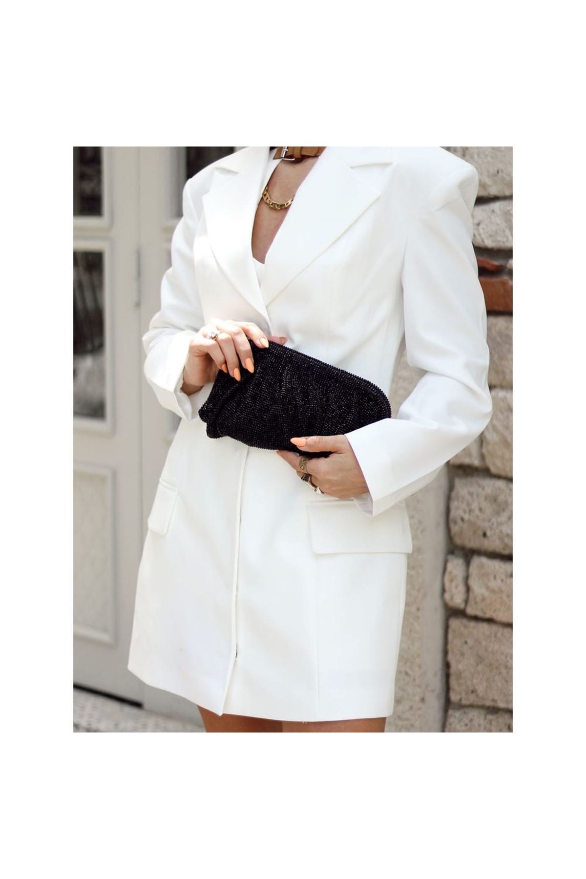 Kadın Siyah Kristal Taş Özel Burslu Abiye Çanta