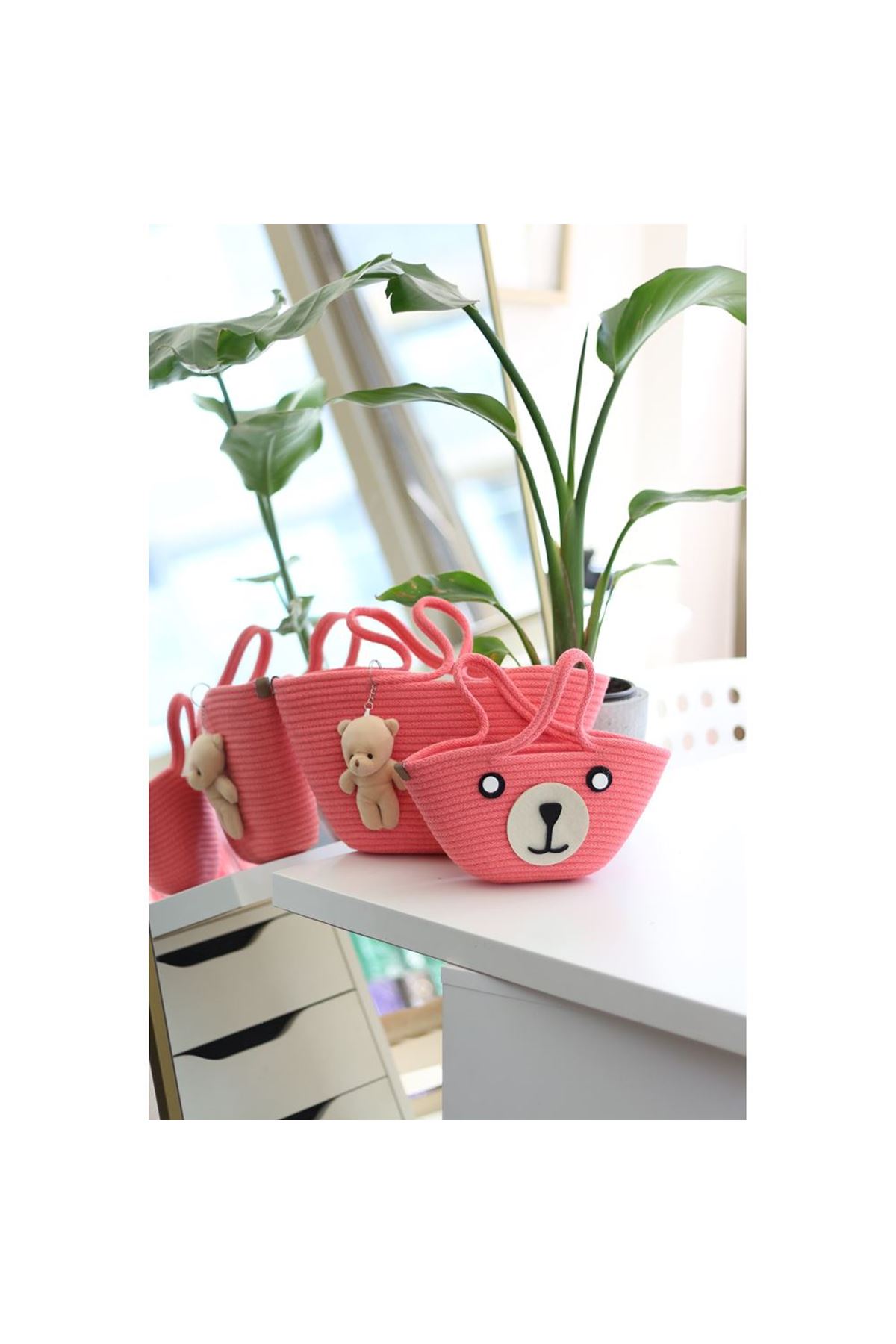 Nar Çiçeği Örme Aksesuar Detaylı 2'li Anne Kız El Çantası