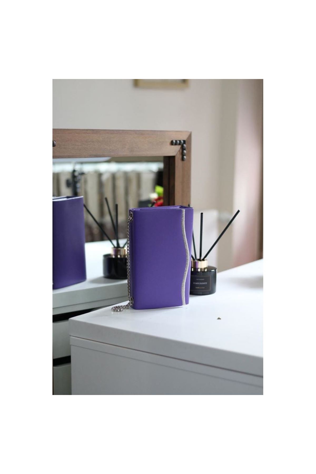 Kadın Mor Taş Şeritli Omuz Çantası