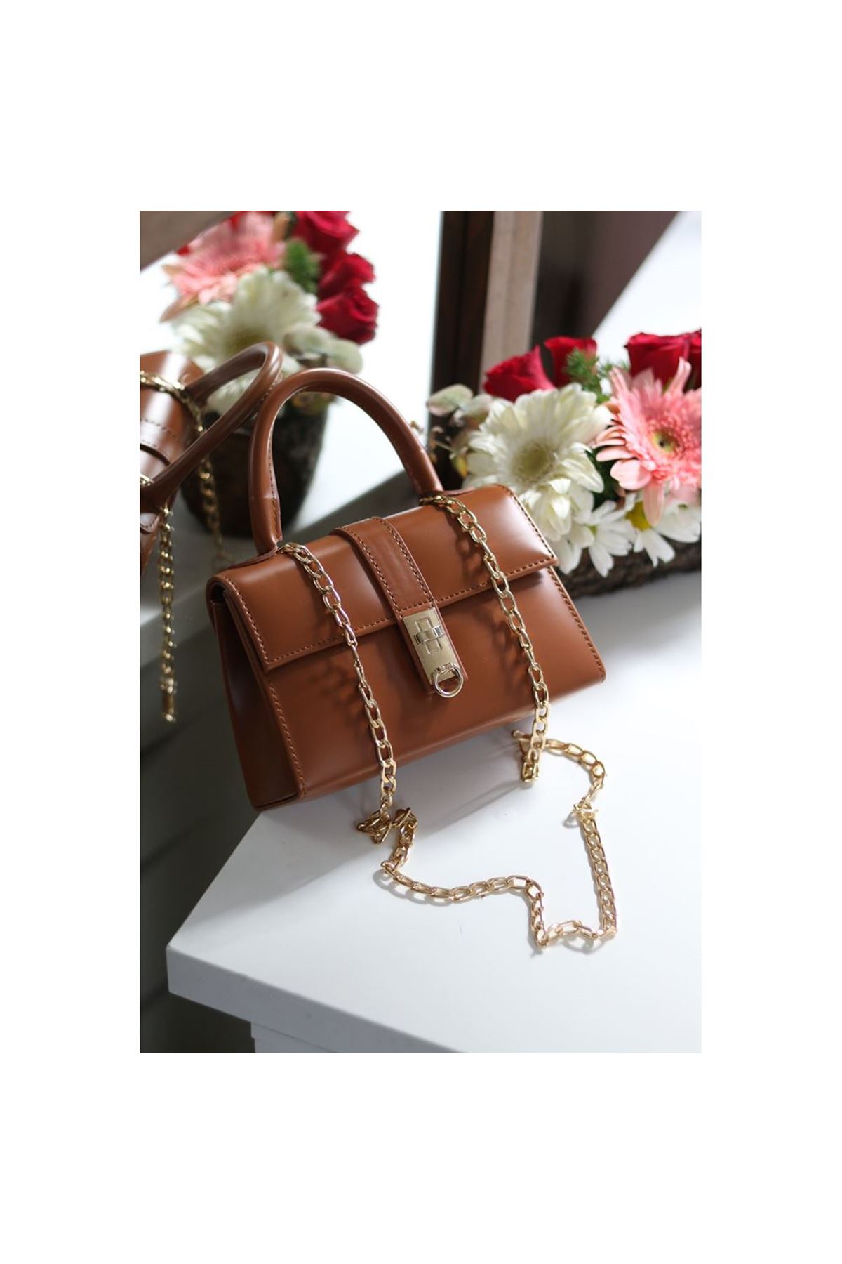 Kadın Taba Gold Kare  Kilit Detaylı Mini El &amp;amp; Omuz Çantası