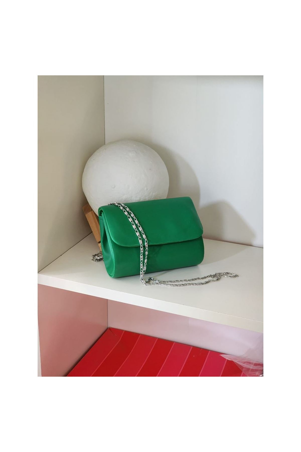 Kadın Yeşil Deri Mini Portföy Abiye Çanta