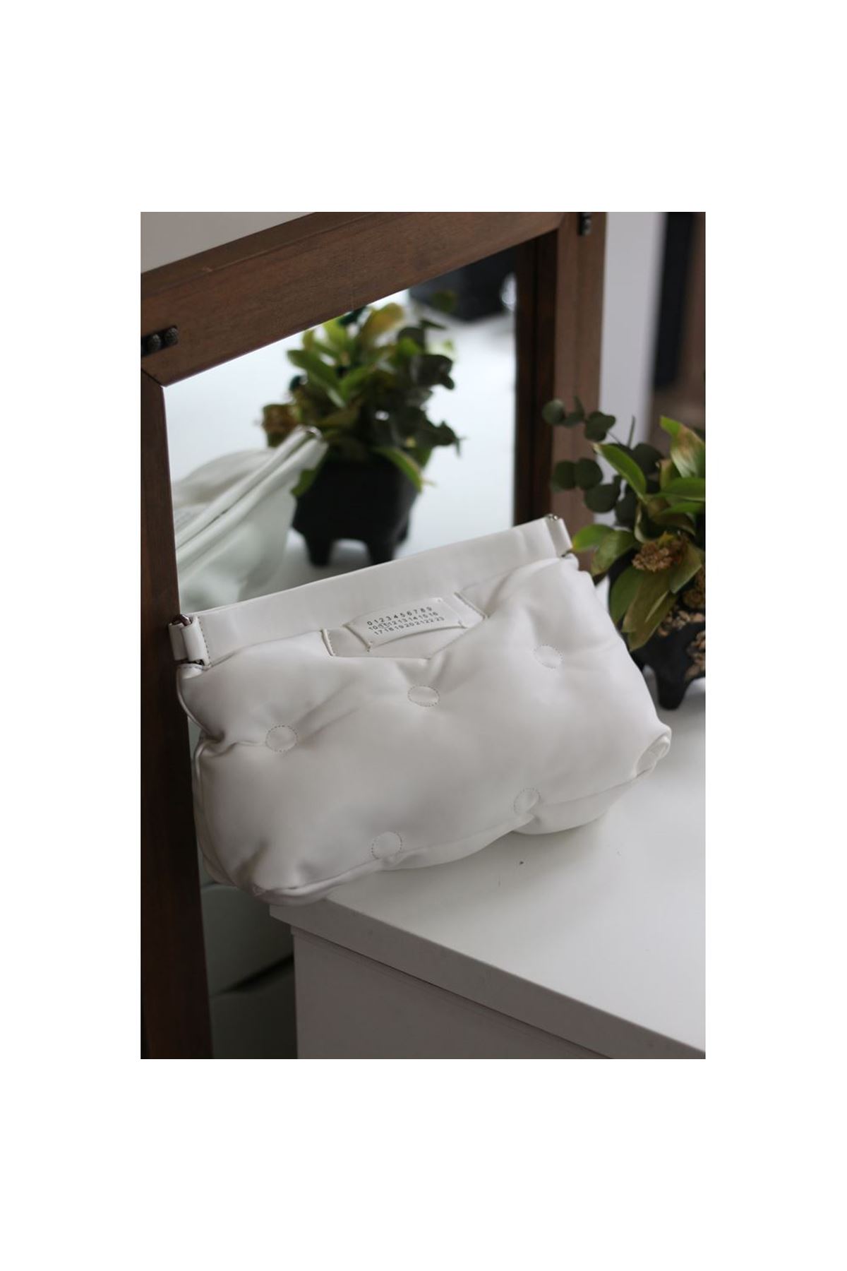 Kadın Beyaz Yastık Desenli Yumuşak Doku Omuz &amp;amp; El Çantası