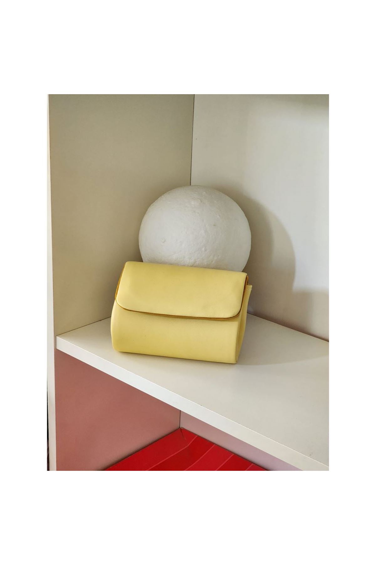 Kadın Sarı Deri Mini Portföy Abiye Çanta