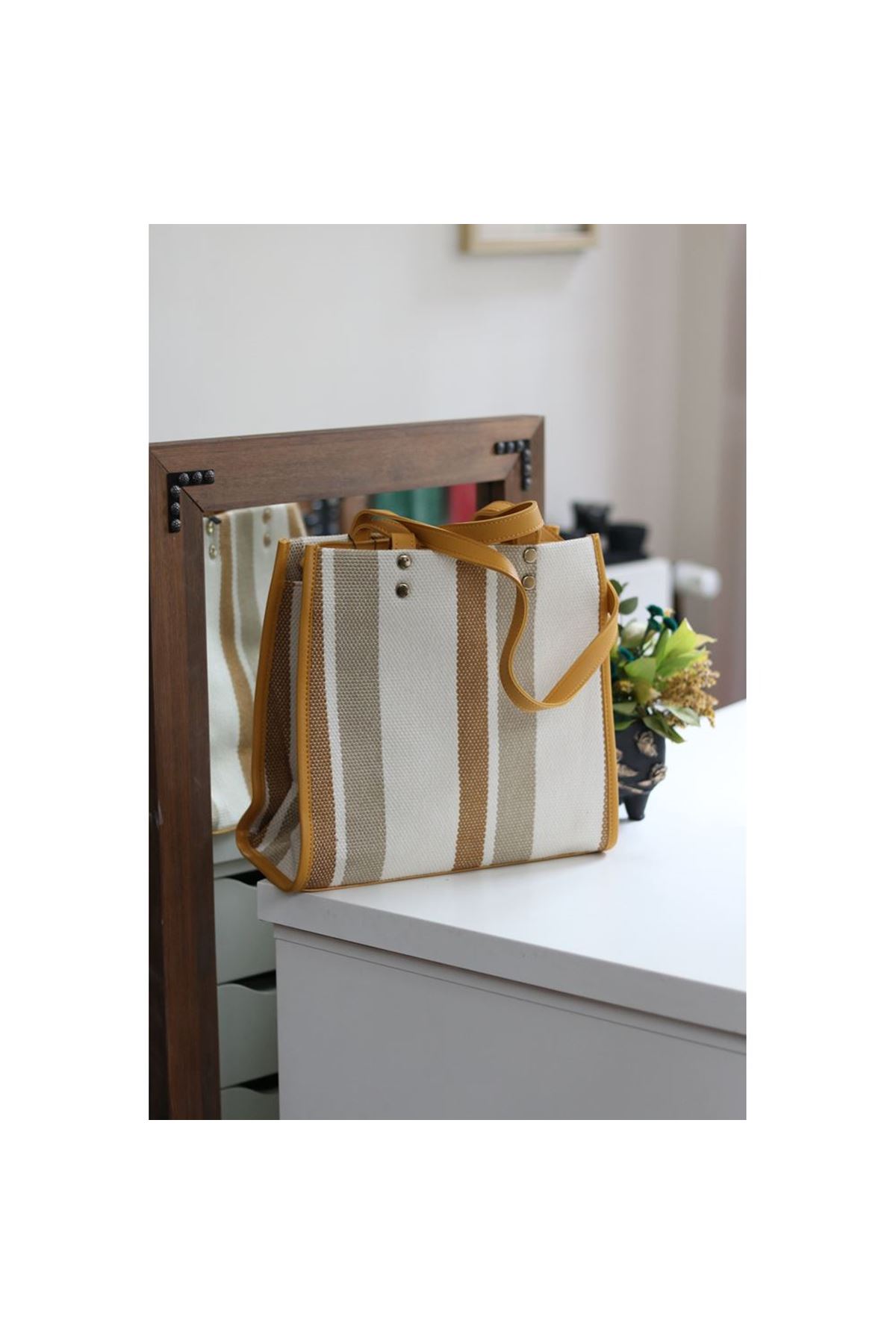 Hardal Sarısı Keten Dokuma Omuz Çantası