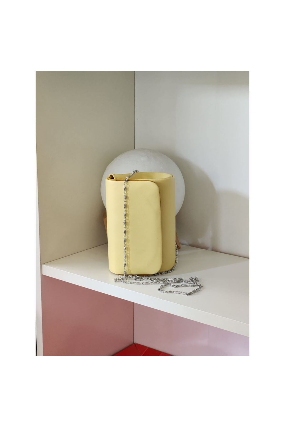 Kadın Sarı Deri Mini Portföy Abiye Çanta