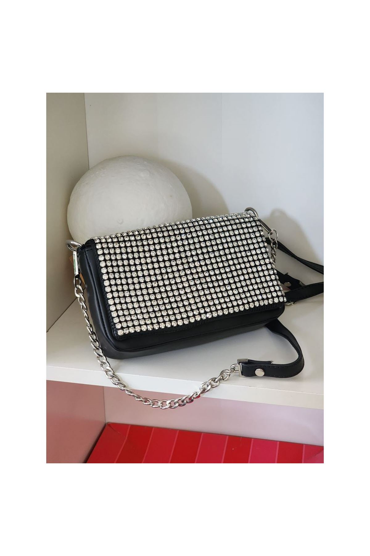 Kadın Silver  Taş İsleme Kapaklı Omuz Çantası