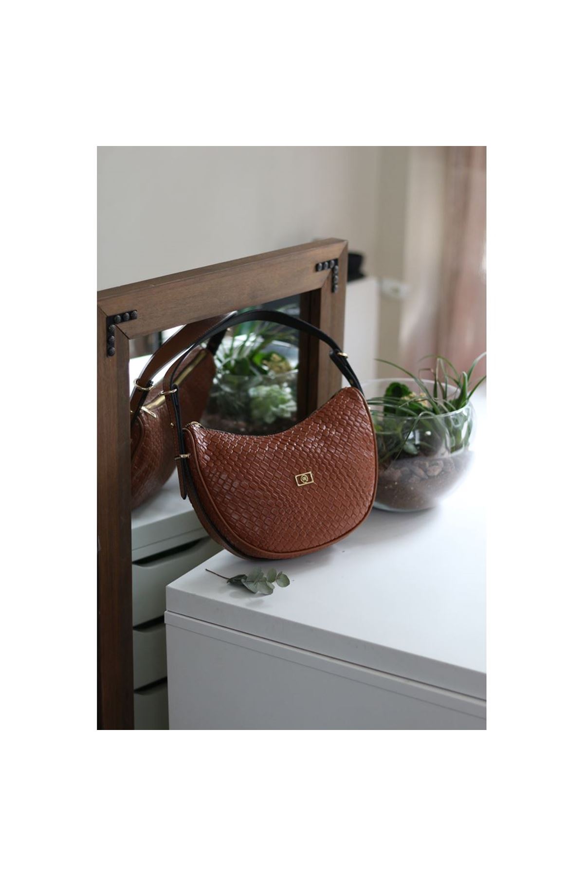 Kadın Taba Kroko Oval Askılı Omuz Çantası