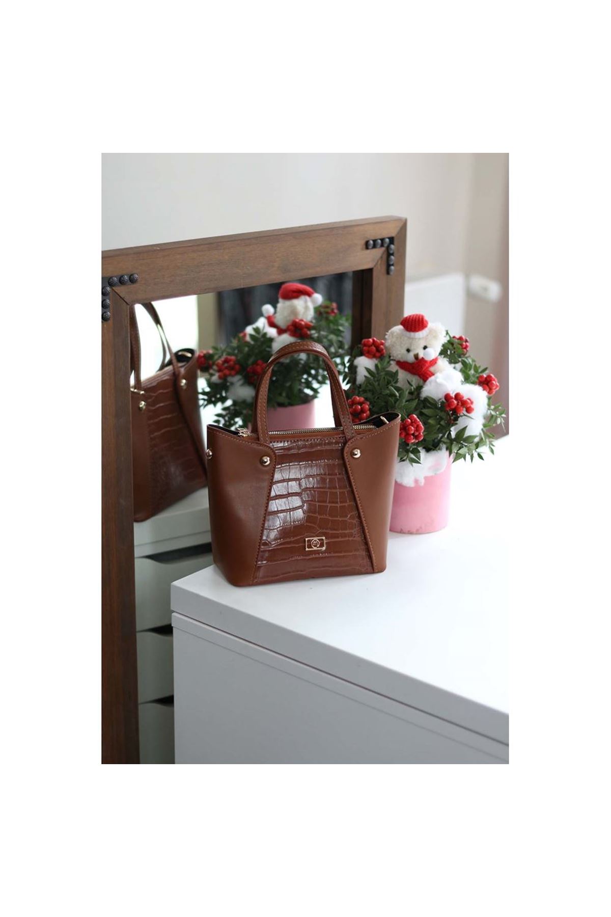 Kadın Taba Kroko Ayarlanabilir Askılı Omuz Çantası