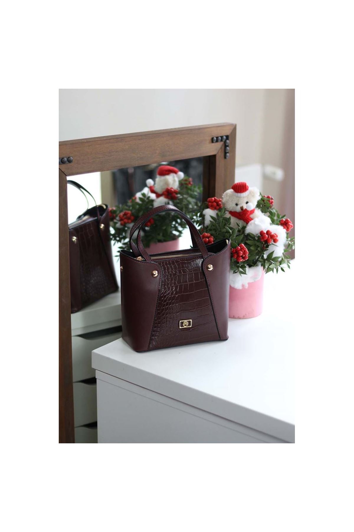 Kadın Bordo Kroko Ayarlanabilir Askılı Omuz Çantası