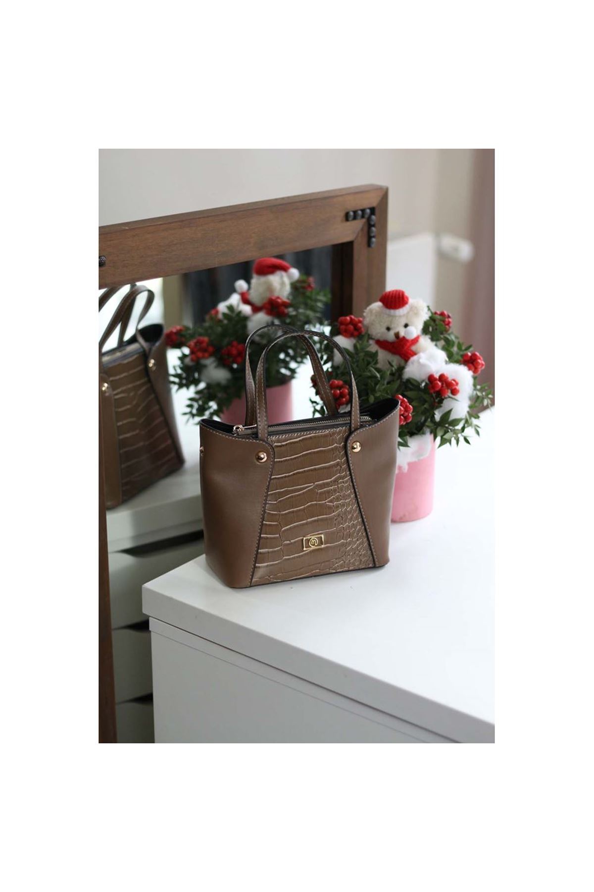 Kadın Yeşil Kroko Ayarlanabilir Askılı Omuz Çantası