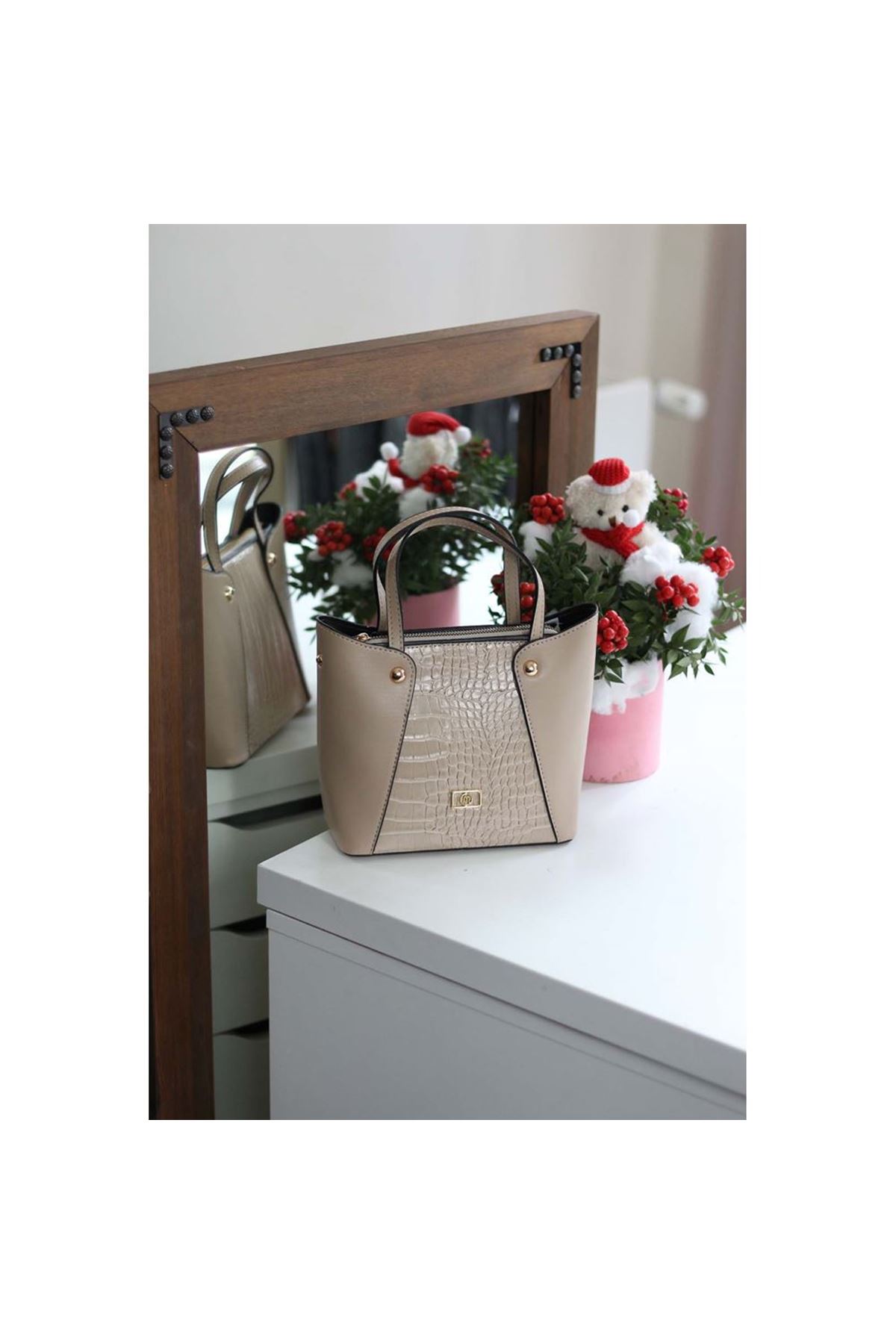 Kadın Nude Kroko Ayarlanabilir Askılı Omuz Çantası