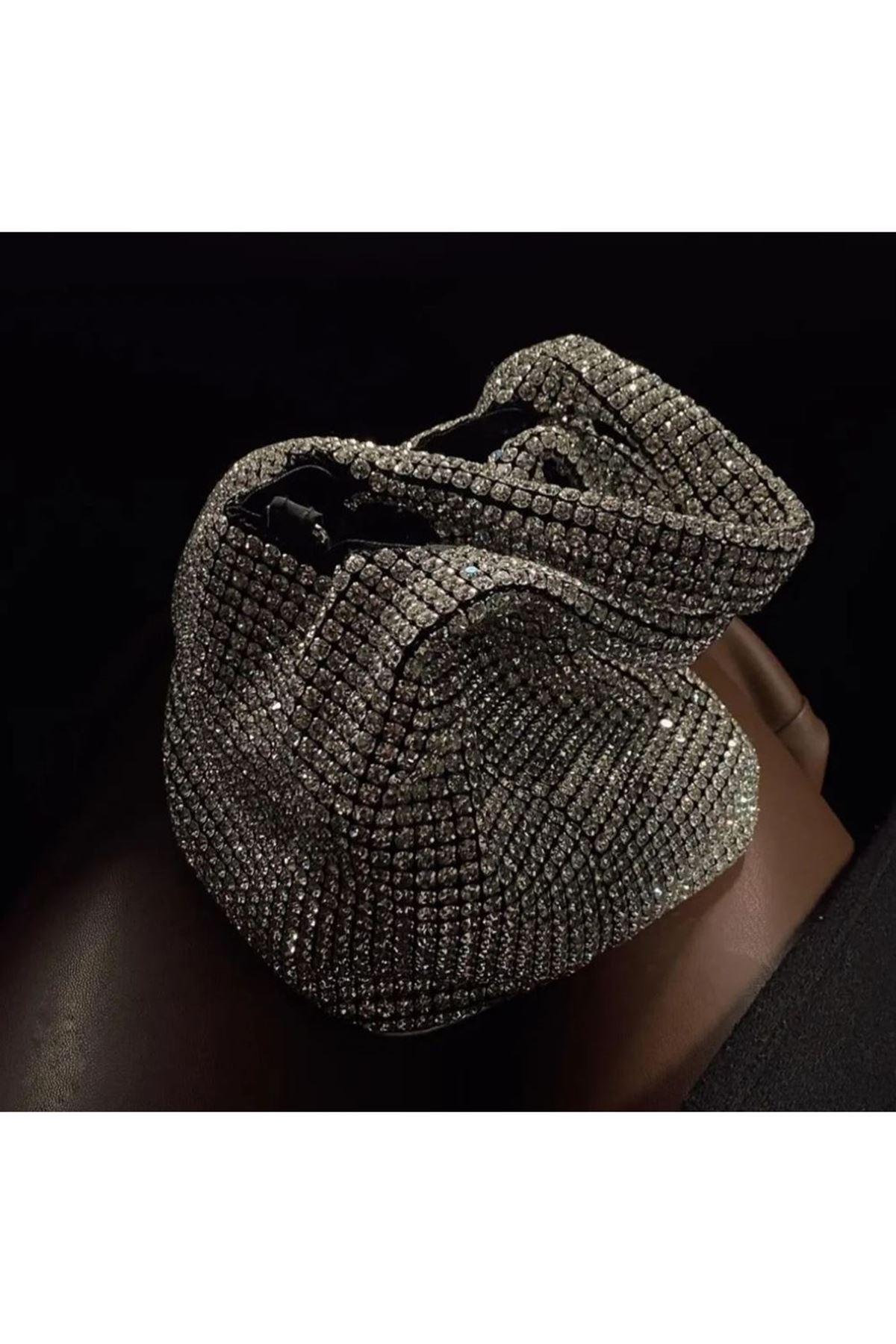 Kadın Silver Full Taş Çift Kulplu Abiye Çanta