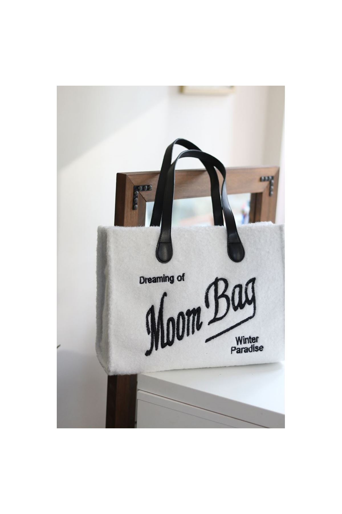 Kadın Beyaz Peluş Büyük Boy Omuz Çantası