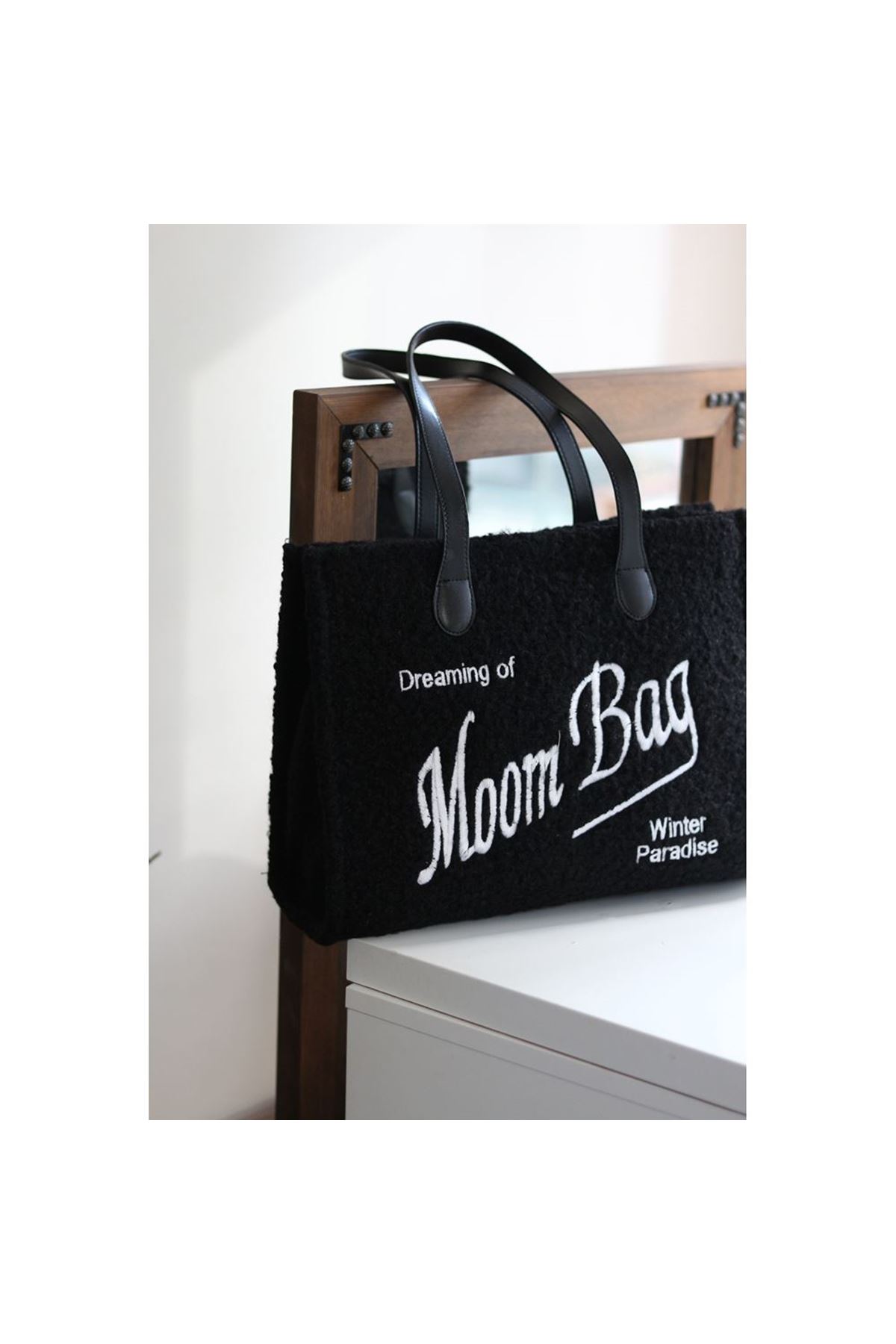 Kadın Siyah Peluş Büyük Boy Omuz Çantası