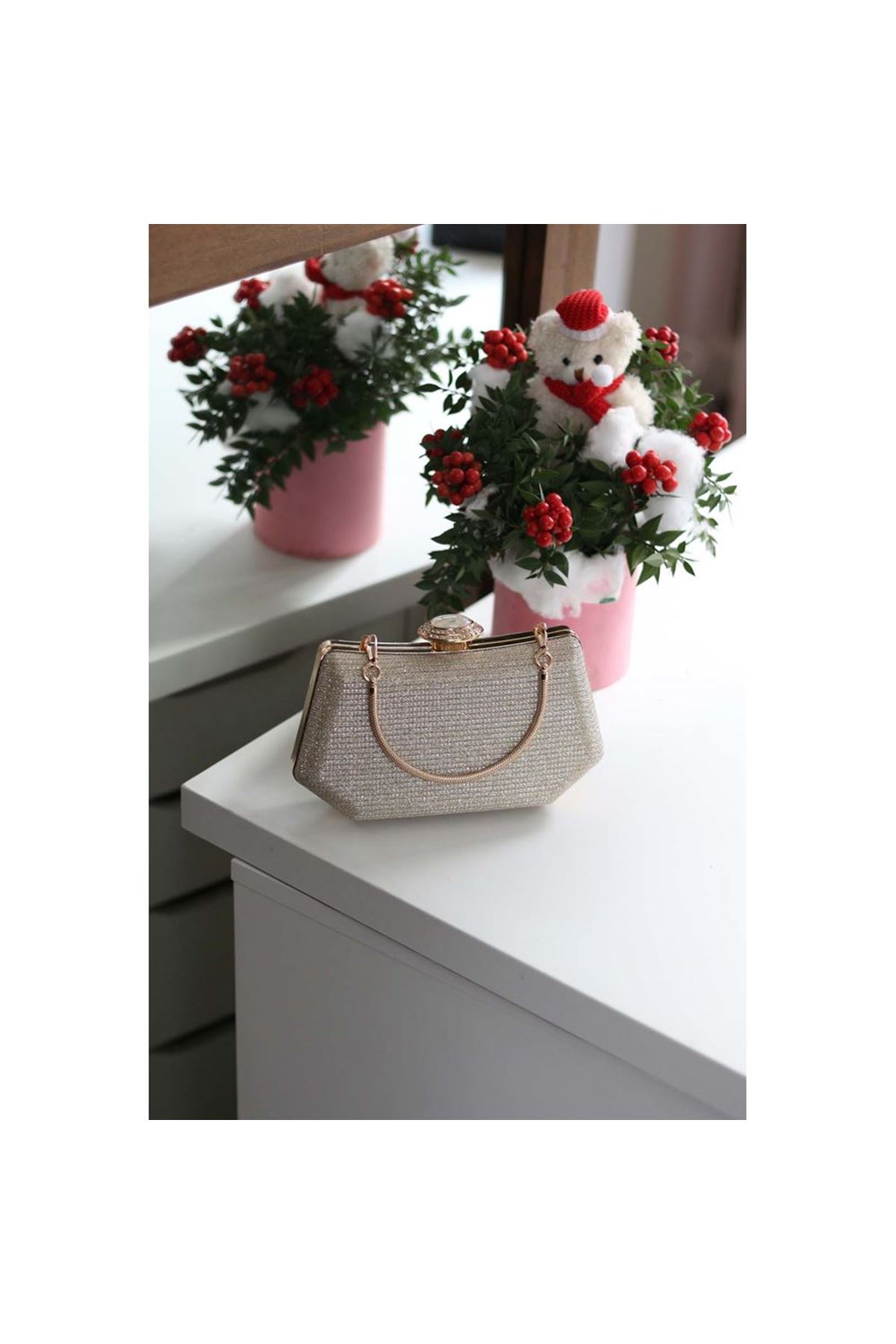 Kadın Gold Tutma Detaylı Abiye Çanta