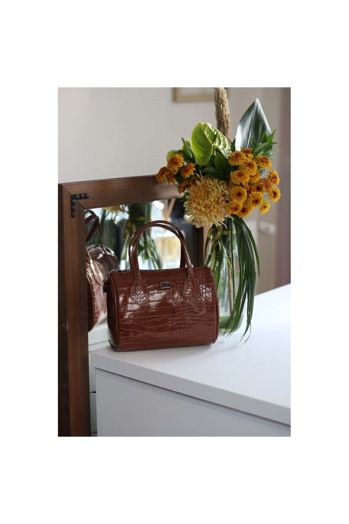 Kadın Taba Kroko Askılı El Omuz Çantası