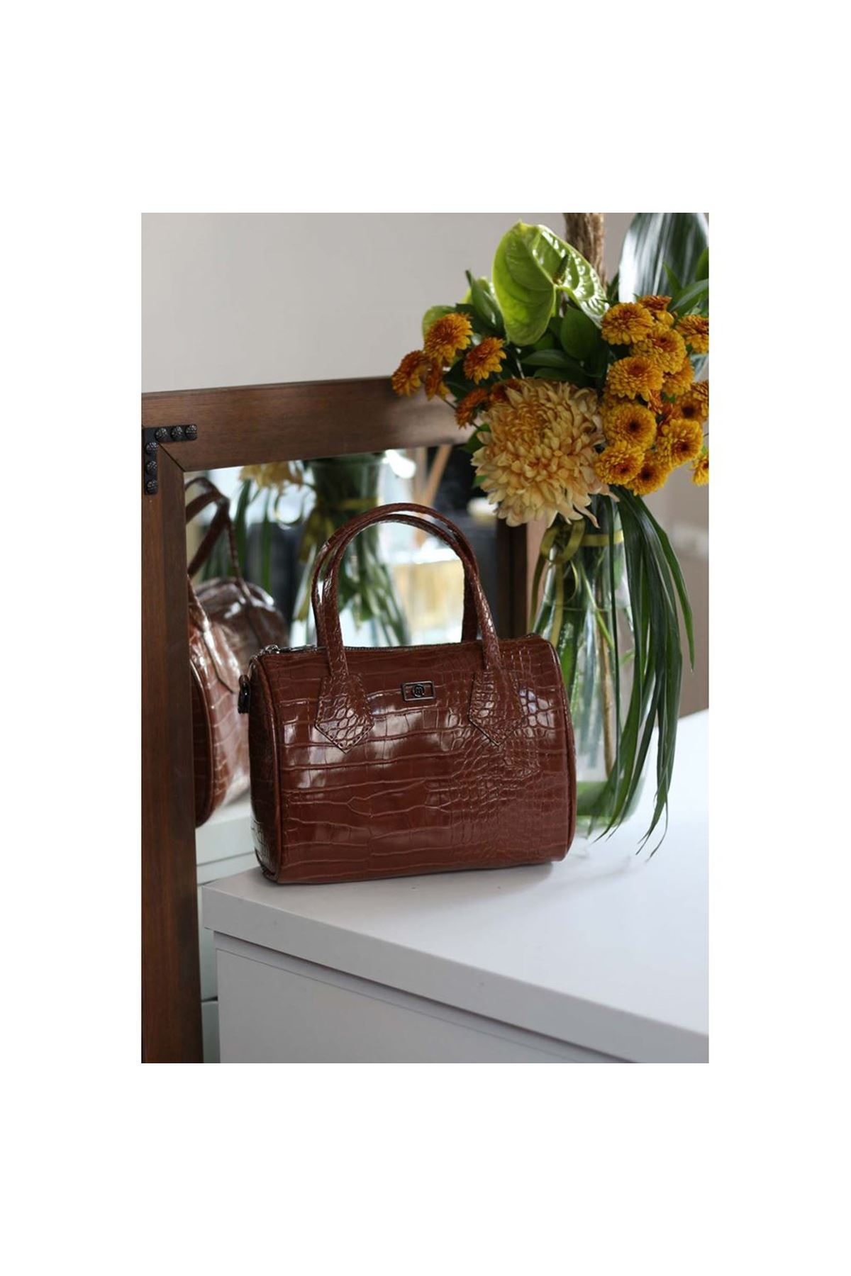 Kadın Taba Kroko Askılı El Omuz Çantası