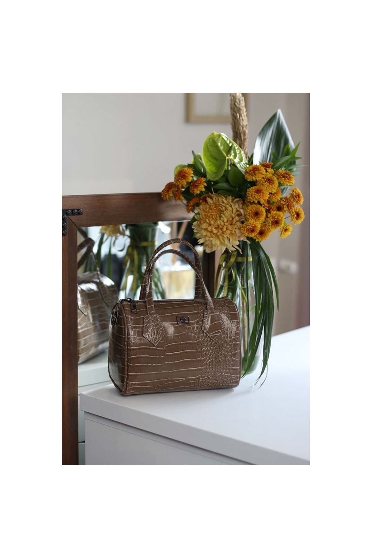 Kadın Vizon Kroko Askılı El Omuz Çantası