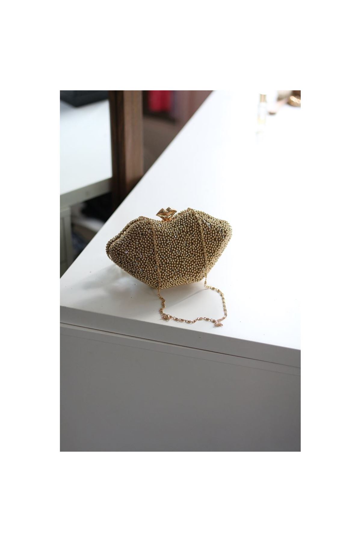 Kadın Gold Taş Detaylı Abiye Çanta