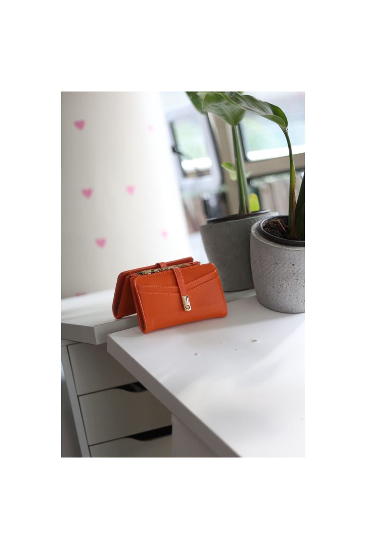 Kadın Turuncu  Gold Aksesuar Detaylı Cüzdan