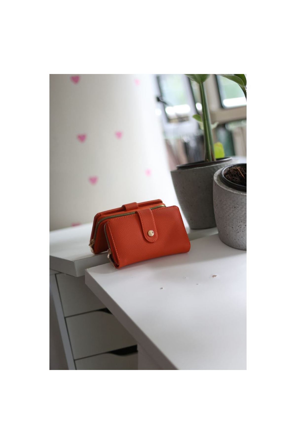 Kadın Turuncu Kartlık Detaylı Orta Boy Cüzdan